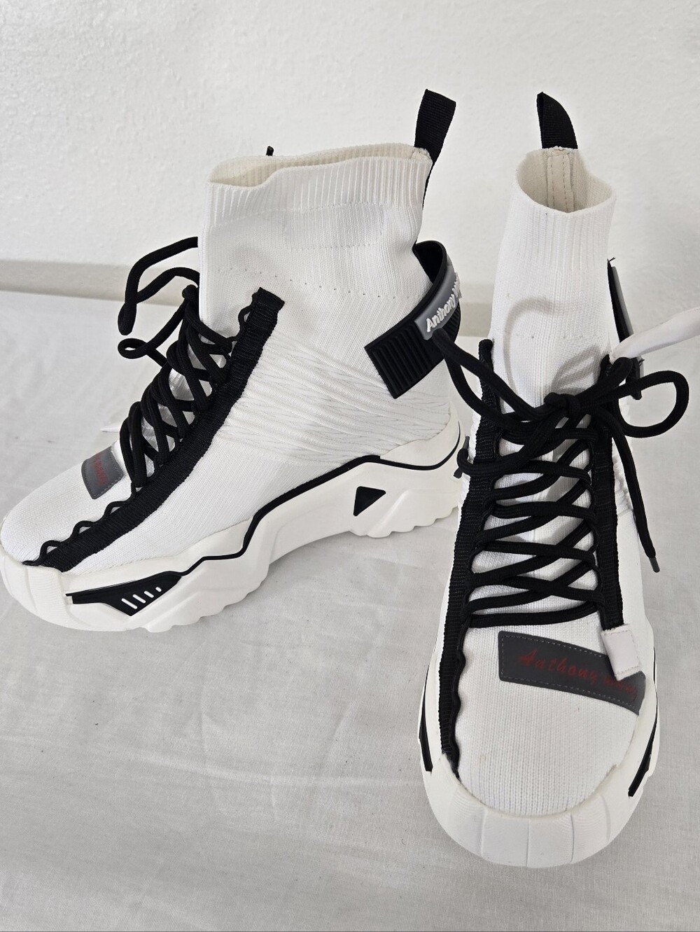 Anthony Wang White Clout Chasin' Platform Sneakers Damson-08 White, size 9